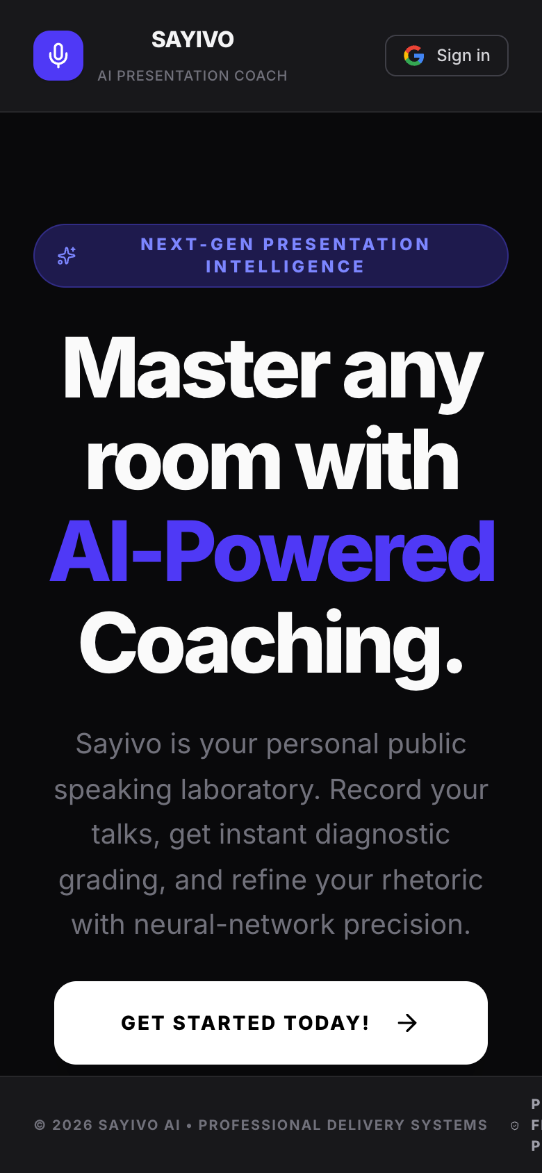 Sayivo landing on mobile web